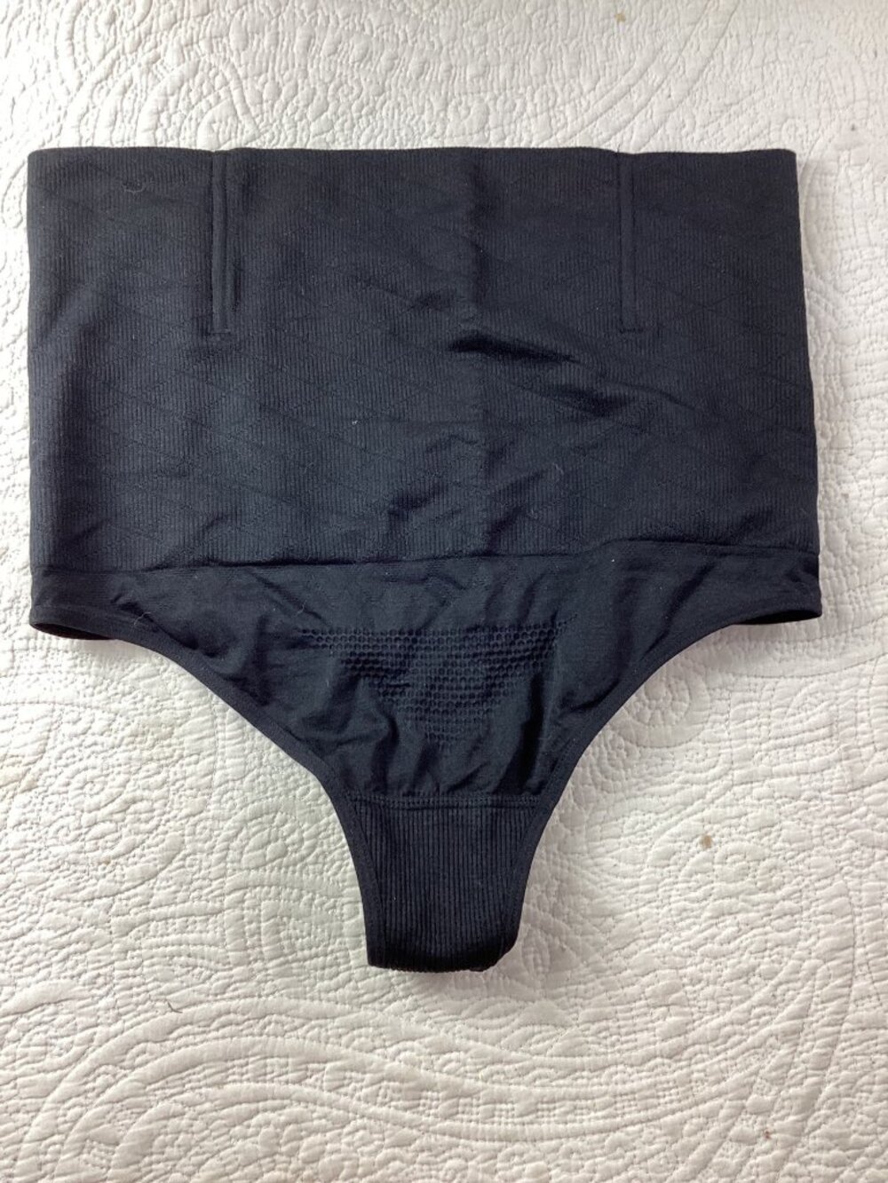 High-Waisted Seamless Black Shapewear Thong*Ribbed*4 Textured Panels*Cosplay*L*N